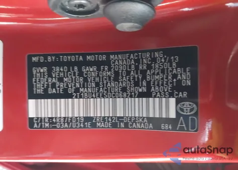 2013 Toyota Corolla S Special Edition from USA, damaged, VIN 2T1BU4EE5DC068217